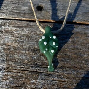 Artisan Green Leaf Necklace with White Accents